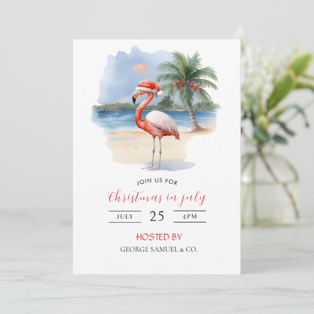 Invitación Navidades en julio Personalizado Nombre de la comp (Anverso de pie)