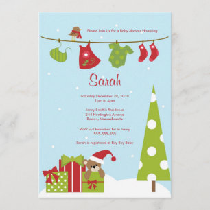 Invitación Navidades en línea de ropa Bebé Chica Ducha Invita