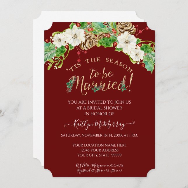 Invitación Navidades en temporada de casamiento con ducha de  (Anverso / Reverso)