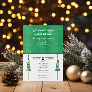 Invitación Navidades en tiempo de fiesta en verde y blanco