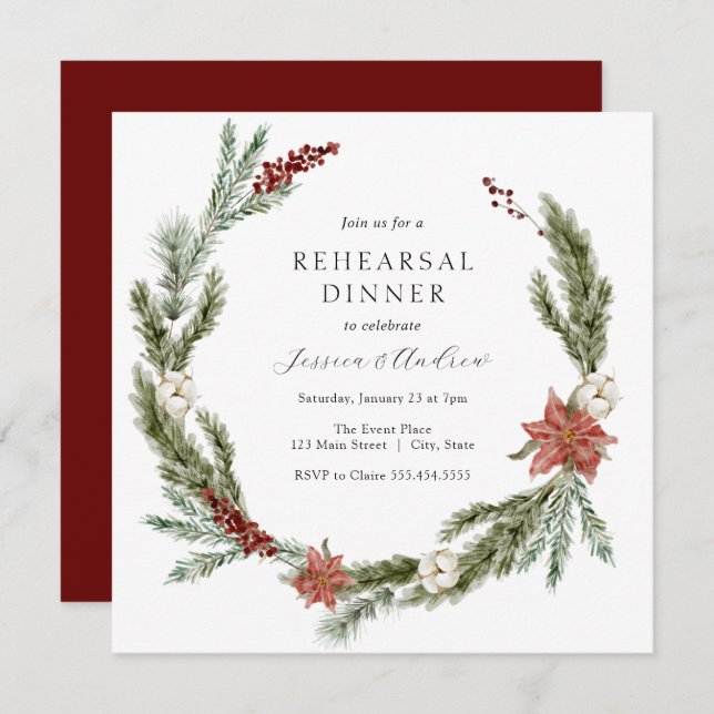 Invitación Navidades Ensayo de Boda de Invierno Cena (Anverso / Reverso)