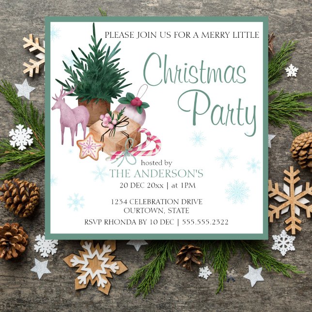 Invitación Navidades escandinavos decoración de pino alegre p (Scandinavian christmas pine decoration merry little christmas editable template  invitation download)