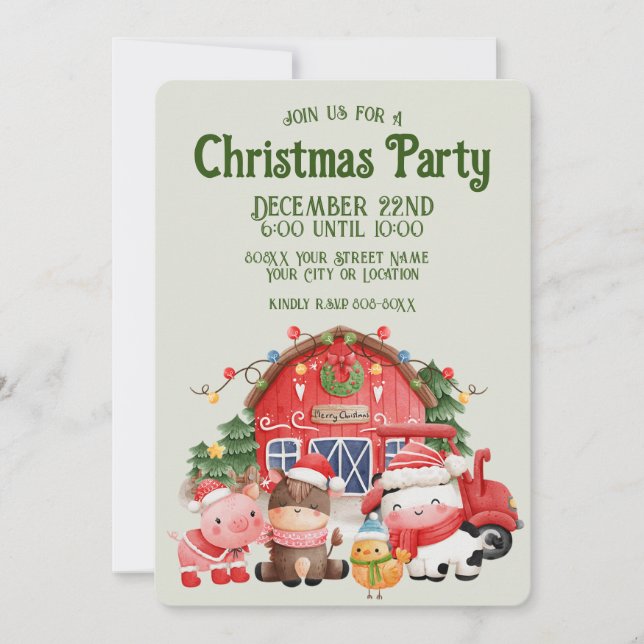 Invitación Navidades escuetos cultivan animales en sabios (Anverso)