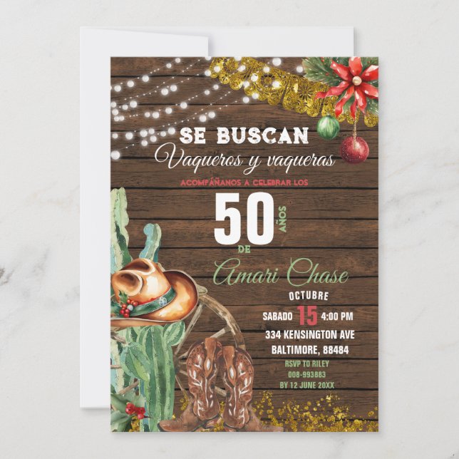 Invitación Navidades españoles de Vaquero Cactus 50 años cump (Anverso)