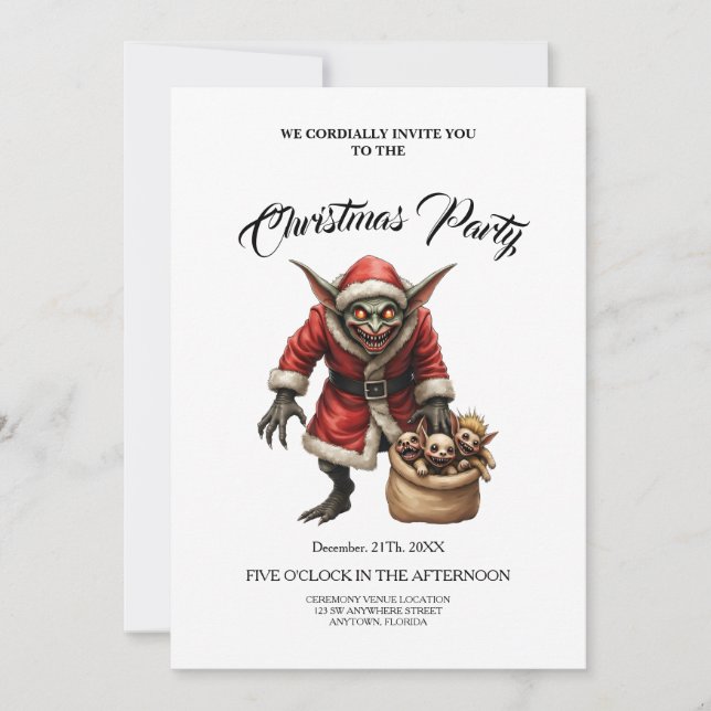 Invitación Navidades espeluznantes Goblin - Santa Mal de la F (Anverso)