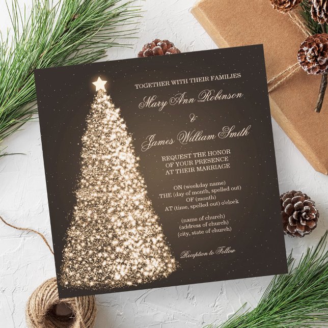 Invitación Navidades espumosos Boda Gold (Sparkle Christmas Wedding Gold Invitation)