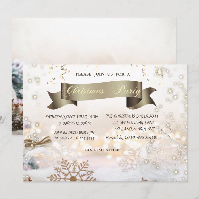 Invitación Navidades esquilman a Fiesta de Navidades con copa (Anverso / Reverso)