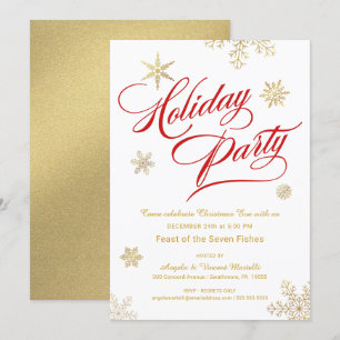 Invitación Navidades Eve Cena Fiesta Elegante Rojo Y Oro