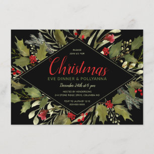 Invitación Navidades Eve Fiesta Watercolor Vintage Holly