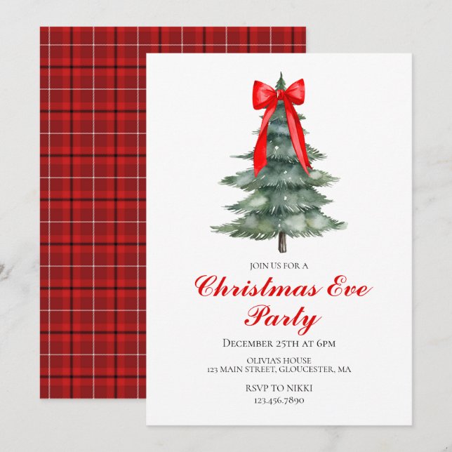 Invitación Navidades Eve Tree fiesta (Anverso / Reverso)