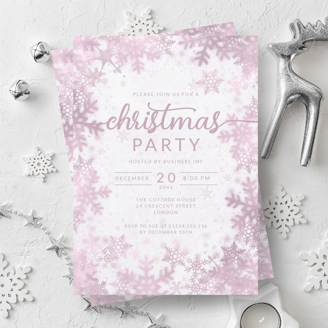 Invitación Navidades exclusivos de la compañía de copos de ni (Exclusive Rose Gold Snowflakes Company Christmas Invitation)
