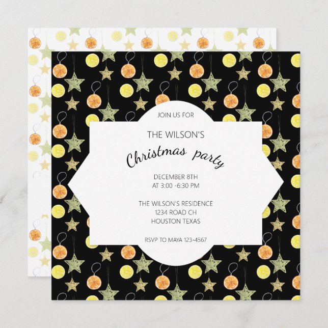 Invitación Navidades exóticos cítricos Fiesta fresco (Anverso / Reverso)