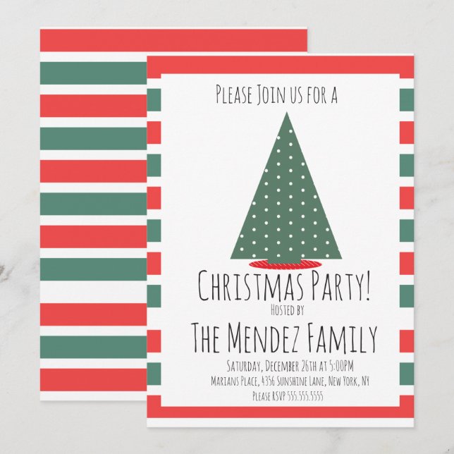 Invitación Navidades Familia Reunión Fiesta Árbol de Navidad (Anverso / Reverso)