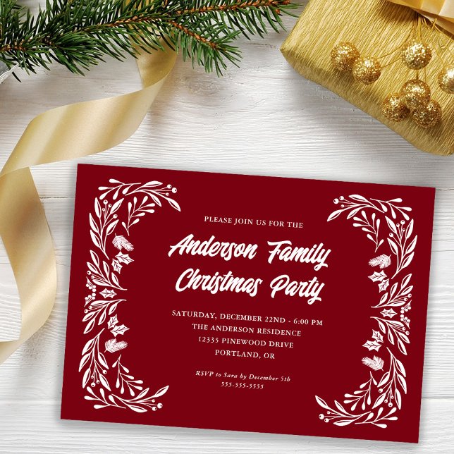 Invitación Navidades familiares Fiesta verde blanco moderno (Subido por el creador)