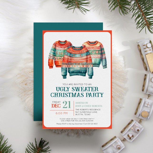 Invitación Navidades feos adornan fiesta moderna de vacacione (Subido por el creador)