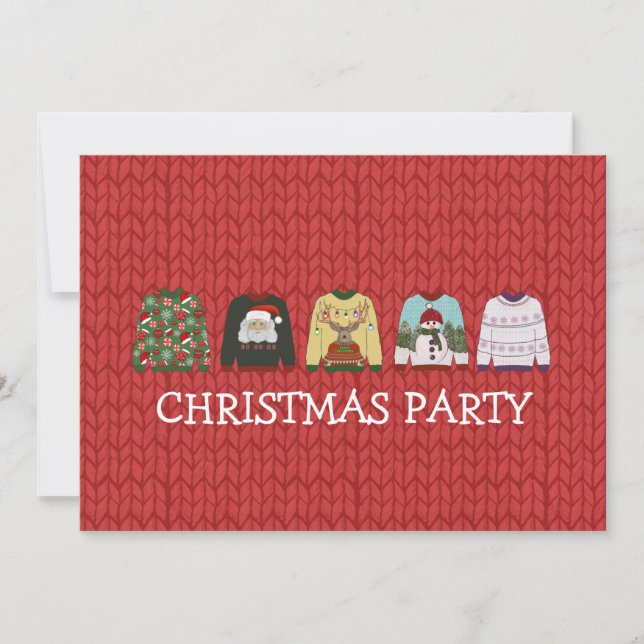 Invitación Navidades feos de lana roja festiva Fiesta invi (Anverso)