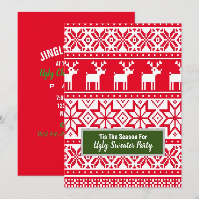 Invitación Navidades feos de renos nórdicos Fiesta suéter (Anverso / Reverso)