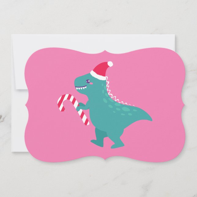 Invitación navidades feos dinosaurios trex copos de nieve inv (Anverso)