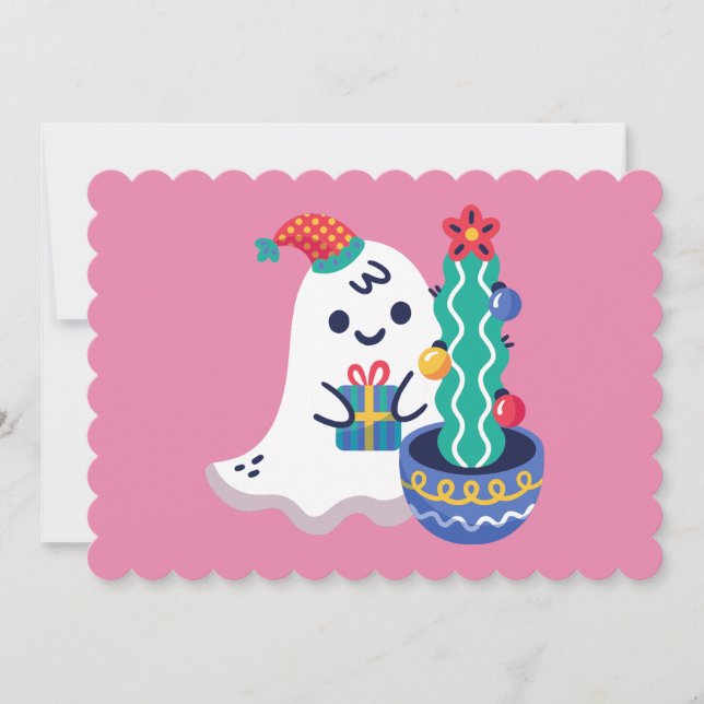 Invitación navidades feos fantasma xmas cactus (Anverso)