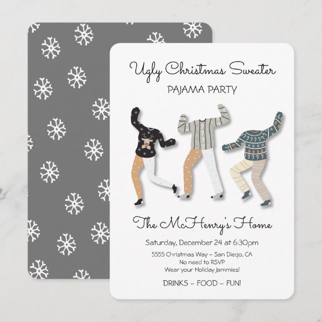 Invitación Navidades feos Fiesta de Sweater Pajama (Anverso / Reverso)