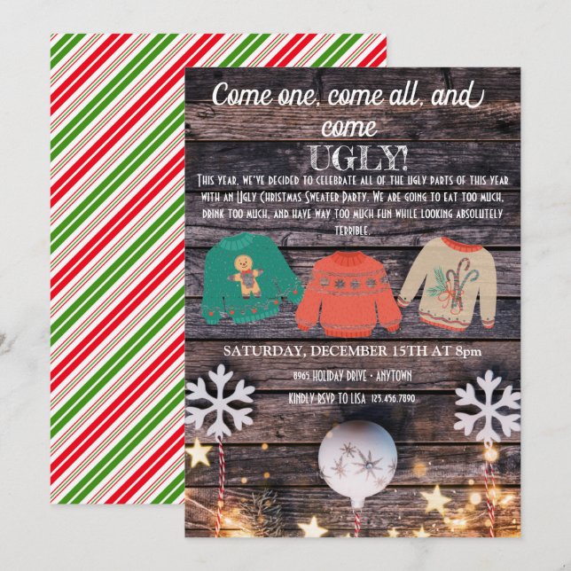 Invitación Navidades feos Fiesta suéter (Anverso / Reverso)