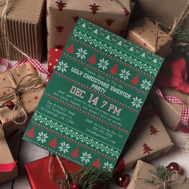 Invitación Navidades feos Fiesta suéter con punto de nieve (Subido por el creador)