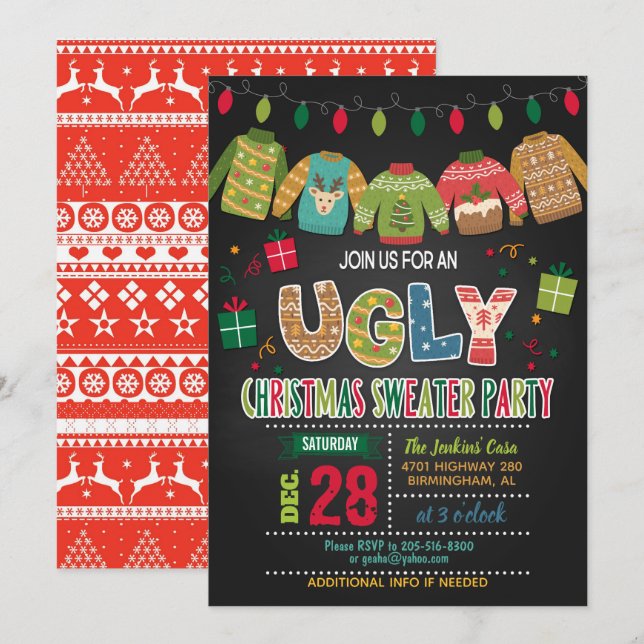 Invitación Navidades feos invitan a fiestas suculentas (Anverso / Reverso)
