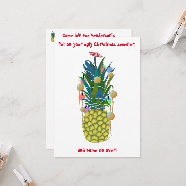 Invitación Navidades feos invitan al árbol de piña tropical (Anverso/Reverso In Situ)