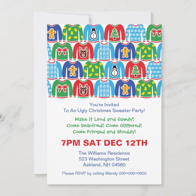 Invitación Navidades feos suéter Fiesta Fiesta de Navidad nav (Anverso)
