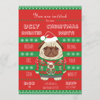 Invitación navidades feos suéter fiesta pug