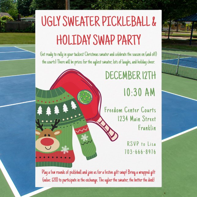 Invitación Navidades feos Sweater Pickleball Gift Swap (Subido por el creador)