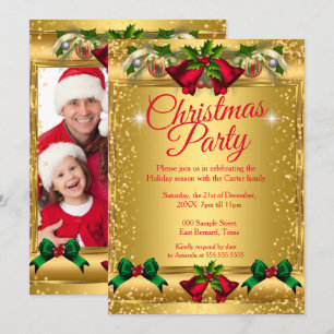 Invitación Navidades Feriados Feriados Fotos Oro Rojo
