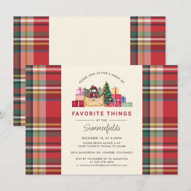 Invitación Navidades festejan cosas favoritas Fiesta enrojeci (Anverso / Reverso)