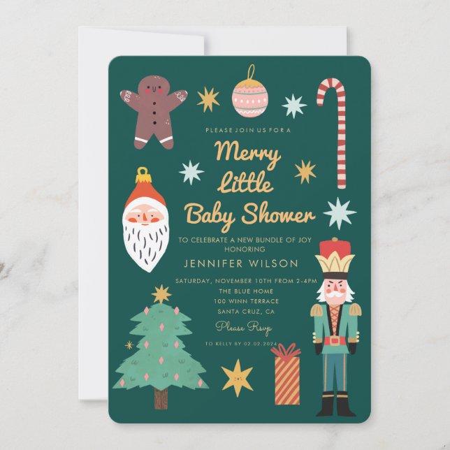 Invitación Navidades festejan Feliz Pequeño Baby Shower (Anverso)
