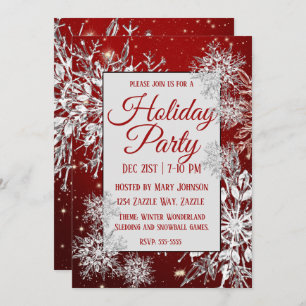Invitación Navidades festejos de copo de nieve rojo
