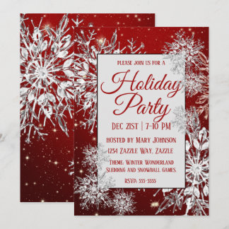 Invitación Navidades festejos de copo de nieve rojo