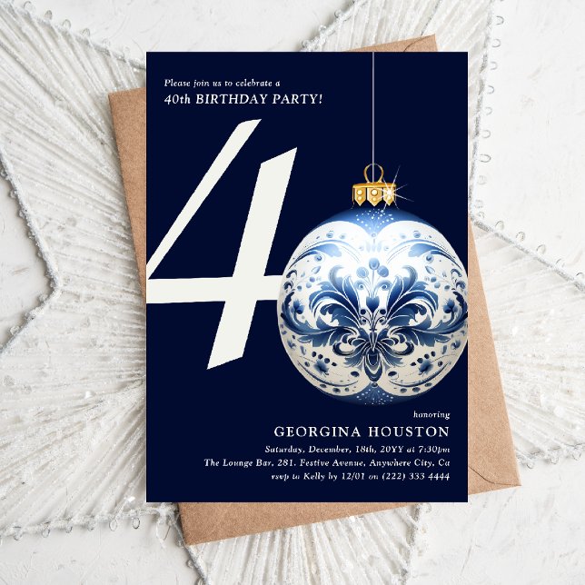 Invitación Navidades festivos Bauble 40 Fiesta de cumpleaños (Subido por el creador)