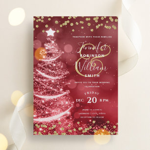 Invitación Navidades festivos Boda rojo oro árbol de espárrag