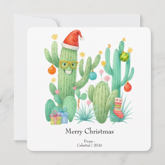 Invitación Navidades festivos Cactus con Santa Hat y Ornament (Anverso)