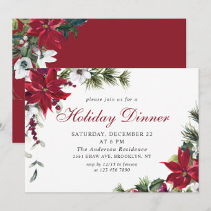 Invitación Navidades festivos de la poinsettia roja