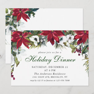 Invitación Navidades festivos de la poinsettia roja