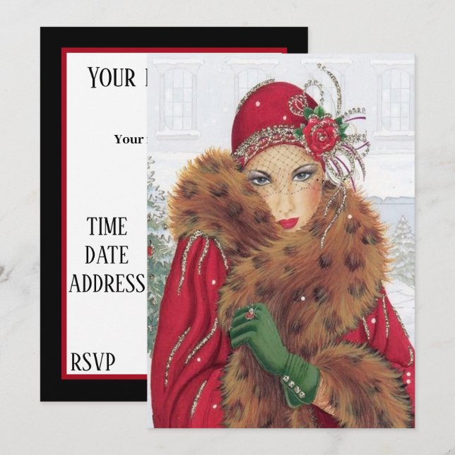 Invitación Navidades festivos deco lady (Anverso / Reverso)