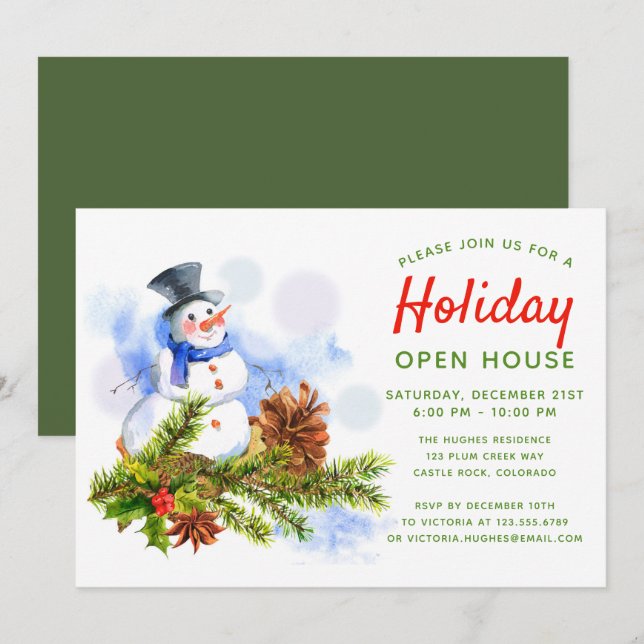 Invitación Navidades festivos en la Casa Abierta de Snowman (Anverso / Reverso)