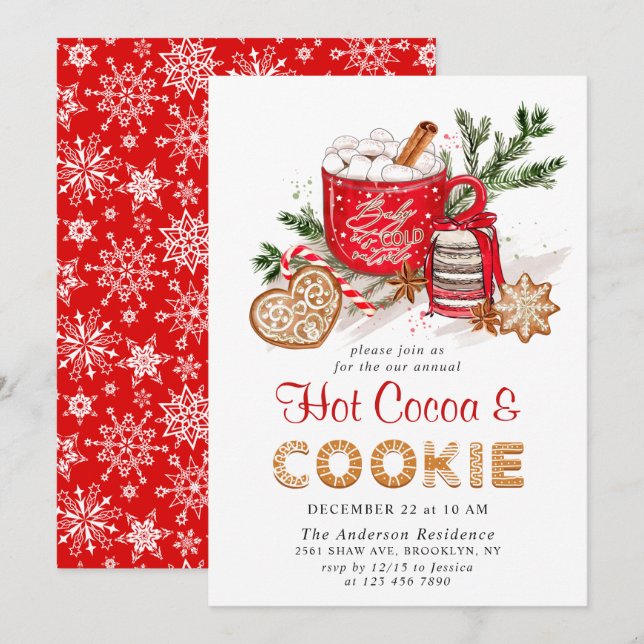 Invitación Navidades festivos Fiesta de cocina y cacao (Anverso / Reverso)