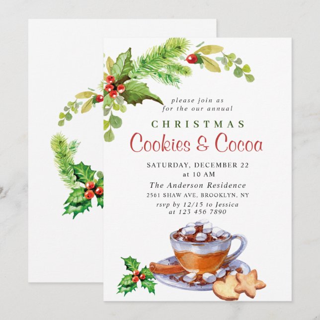 Invitación Navidades festivos Fiesta de cocina y cacao (Anverso / Reverso)