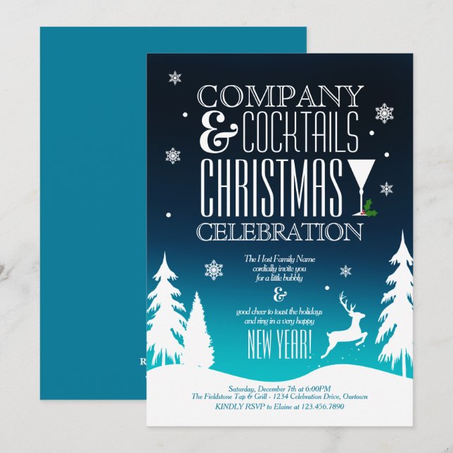 Invitación Navidades festivos Fiesta de cócteles (Anverso / Reverso)