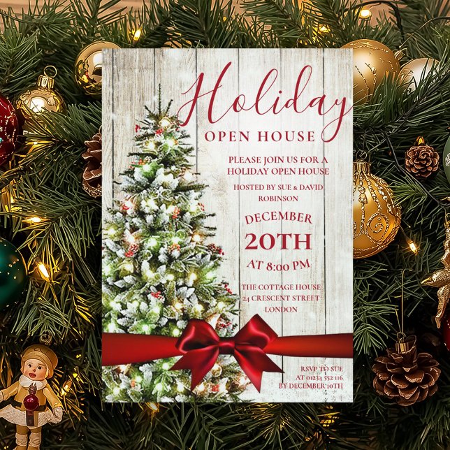 Invitación Navidades festivos Fiesta de la Casa Abierta (Festive Christmas Holiday Open House Party Invitation)