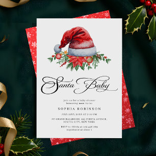 Invitación Navidades festivos Holiday Santa Baby Shower
