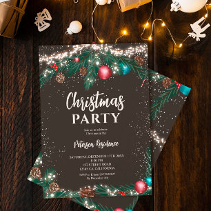 Invitación Navidades festivos iluminan la nieve de ramas de p