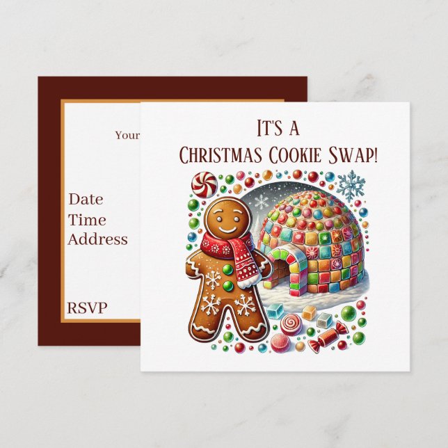 Invitación Navidades festivos intercambiando galletas de pan  (Anverso / Reverso)